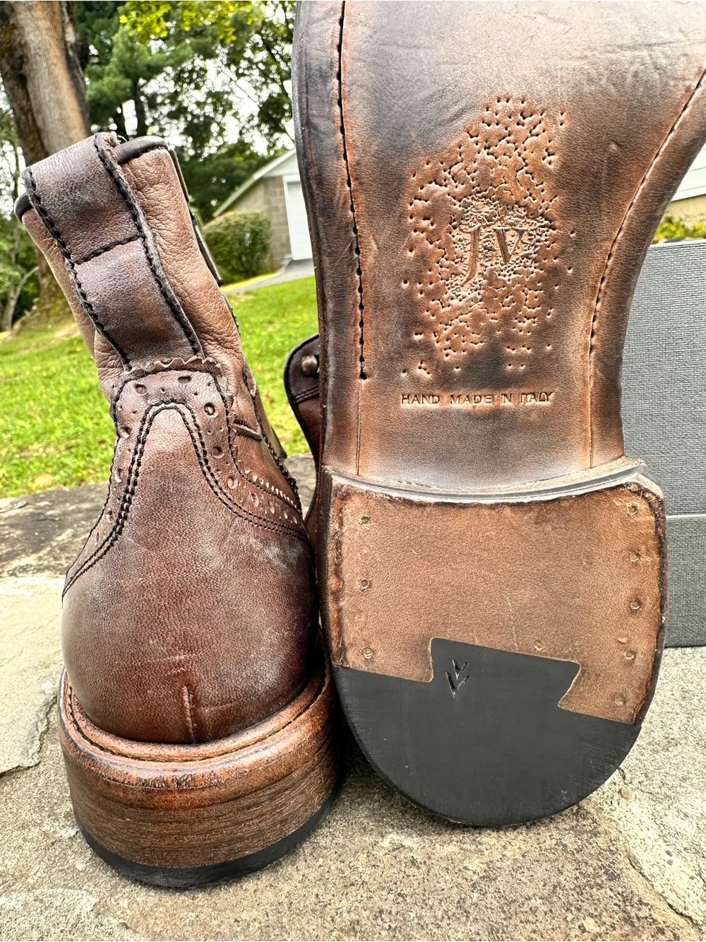 John Varvatos Brown Leather Brogue Lace-Up Boot